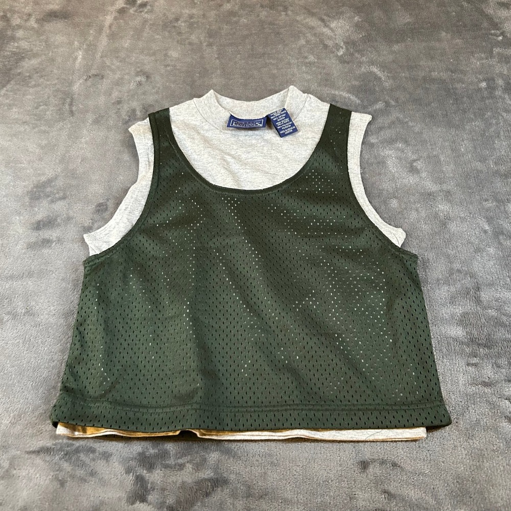 Basic Editions Youth‎ Shirt Jersey Green Gray Sleeveless Vintage Kids Size 4/5